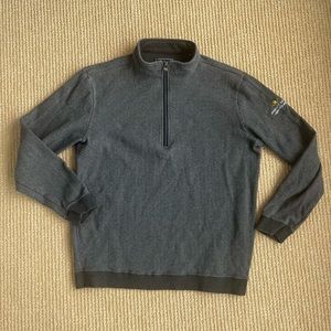 Straight Down Mens Quarter Zip Grey black Chevron Print Long Sleeve Sweatshirt L